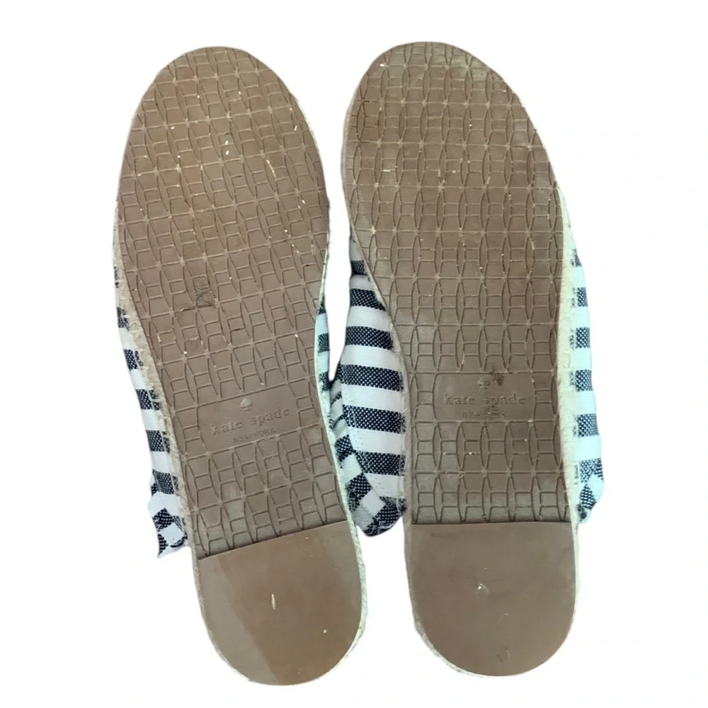 Kate Spade Laila Black Cream Striped Ruffle Trim Espadrille Mules Coastal Sz 9